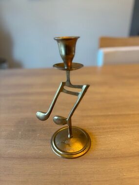 Vintage Decorative brass candle holder in the shape of a musical note